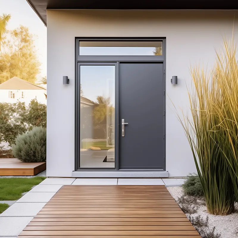 porte d'entrée avec chemin en bois